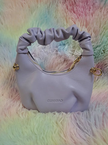 GUANBAO lavender faux leather hobo bag with ruched gathered handle and gold-tone hardware for girls