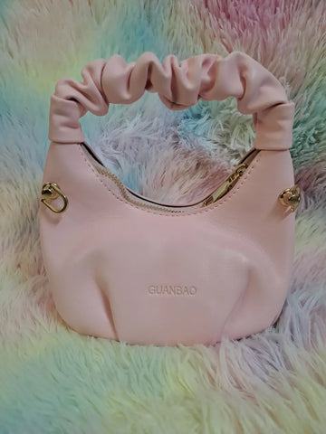 GUANBAO light pink faux leather hobo bag with ruched gathered handle and gold-tone hardware for girls
