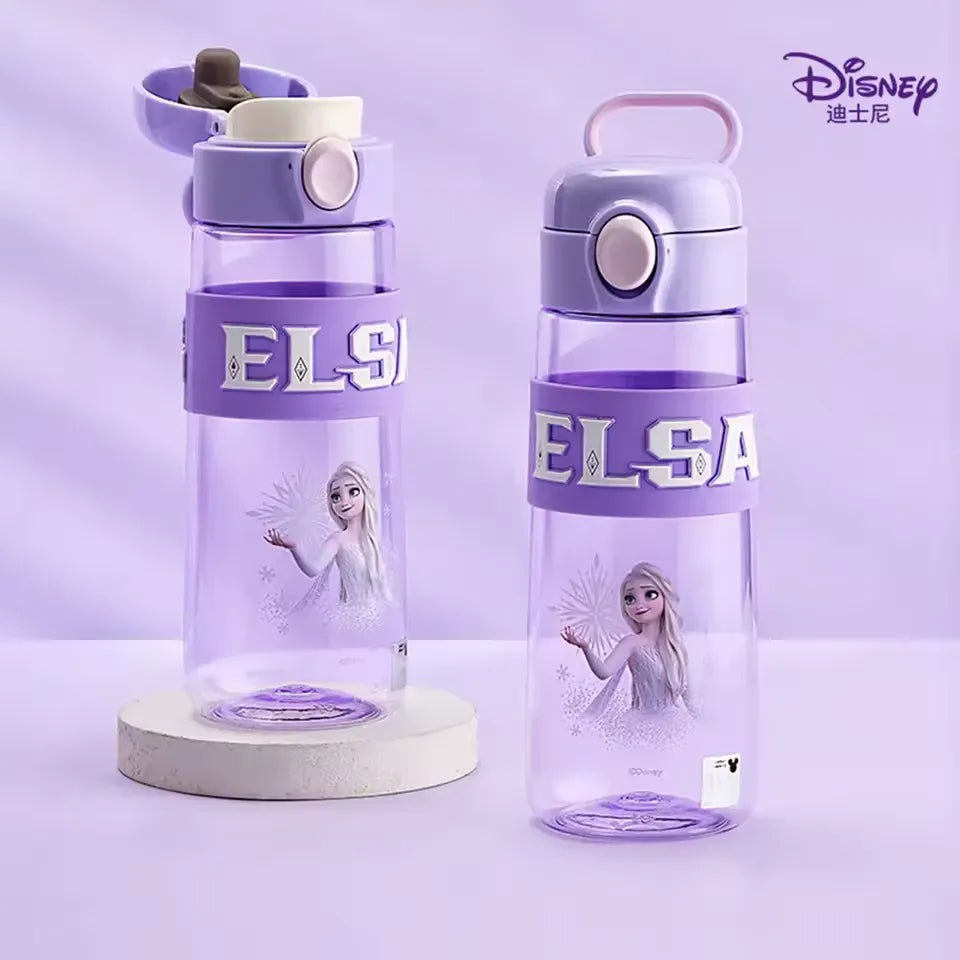  Disney Frozen Elsa transparent purple BPA-free kids straw water bottle with embossed ELSA lettering and flip-top lid, official Disney licensed product
