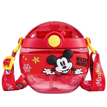 Mickey Mouse Red Globe Kids Straw Water Bottle with Shoulder Strap